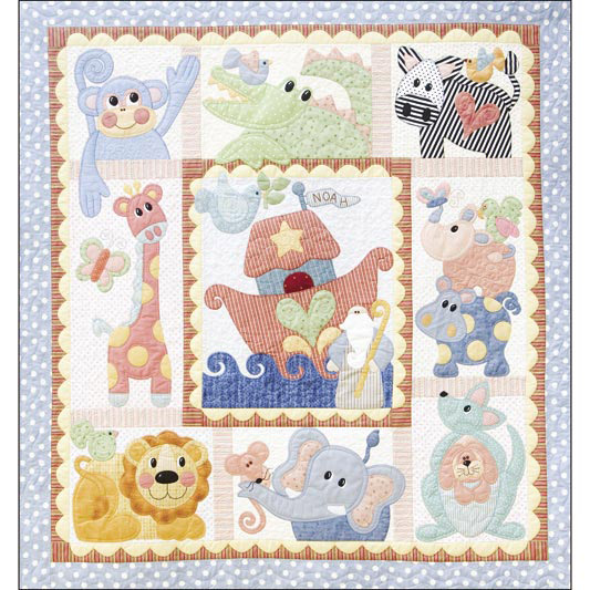 Noah's Ark animals Pastel Fabric Baby crib quilt Panel throw to Sew