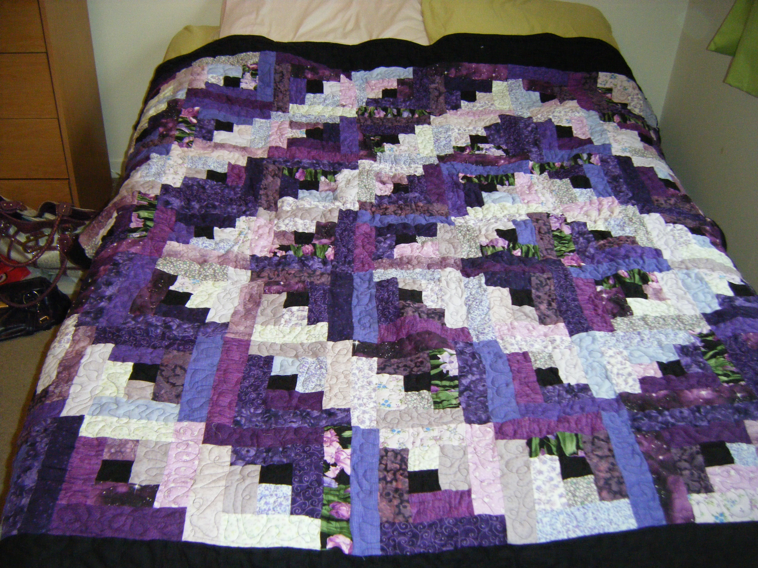 2nd-9-patch-variation-3rd-quilt-purple-log-cabin